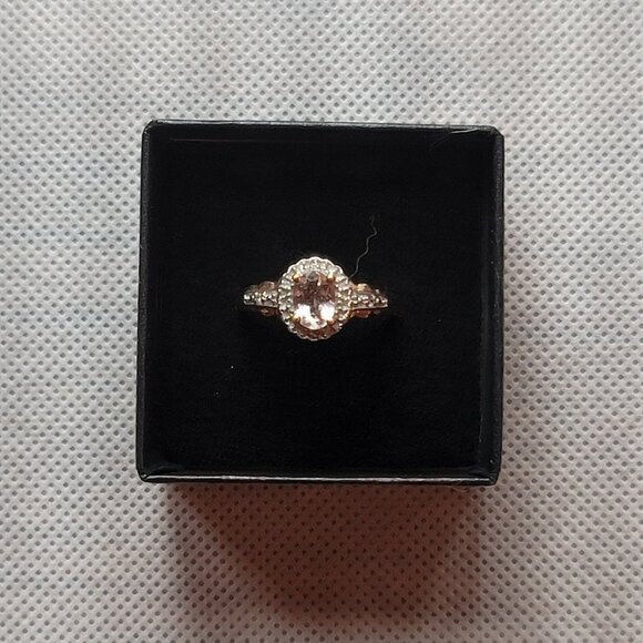 Rose Gold over Sterling Silver 0.70ctw Pinkish Morganite and 0.03ctw Topaz Ring